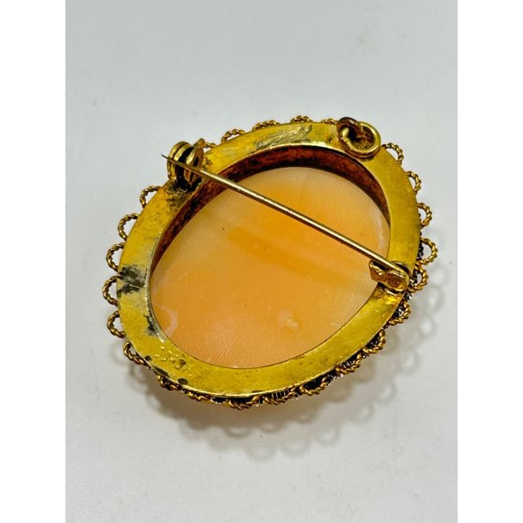 Vintage Cameo Pin Brooch Genuine Carved Shell Gold Gilded Setting Brooch Pendant - Picture 5 of 7